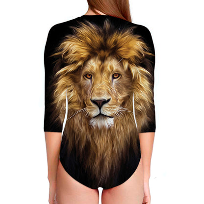 Leo Portrait Print Long Sleeve Swimsuit