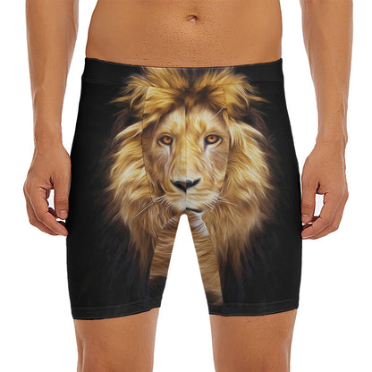 Leo Portrait Print Men's Long Boxer Briefs
