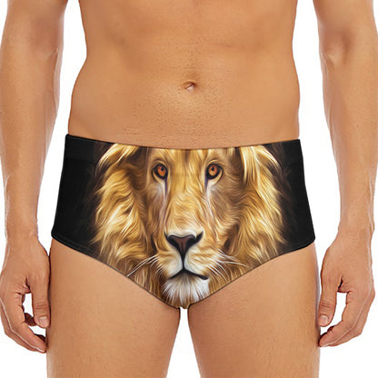 Leo Portrait Print Men's Triangle Swim Briefs