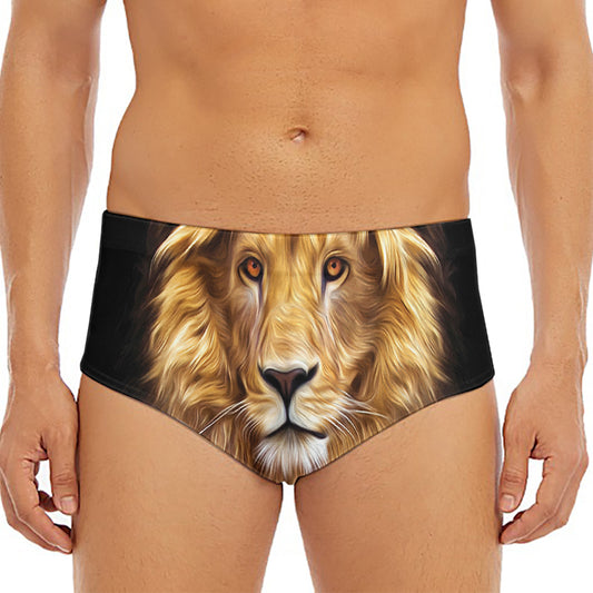 Leo Portrait Print Men's Triangle Swim Briefs