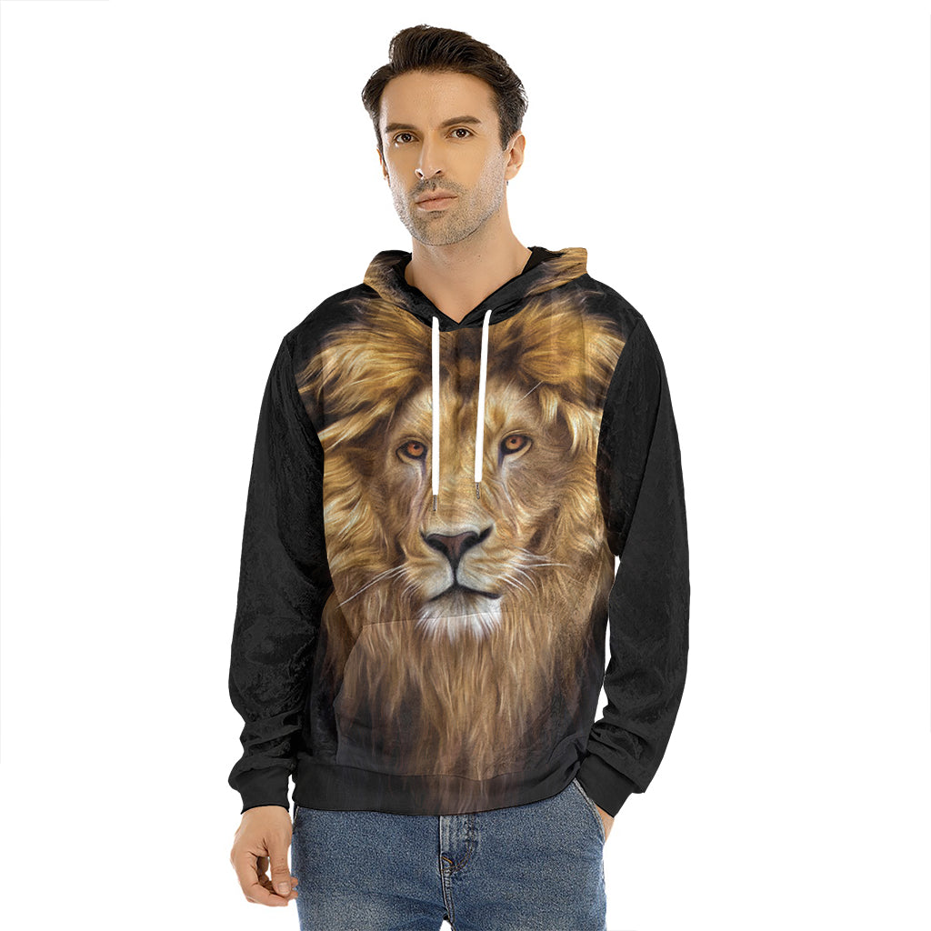 Leo Portrait Print Men's Velvet Pullover Hoodie