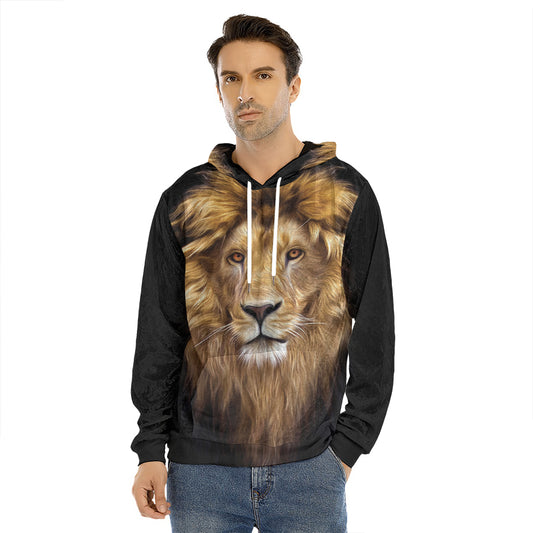 Leo Portrait Print Men's Velvet Pullover Hoodie