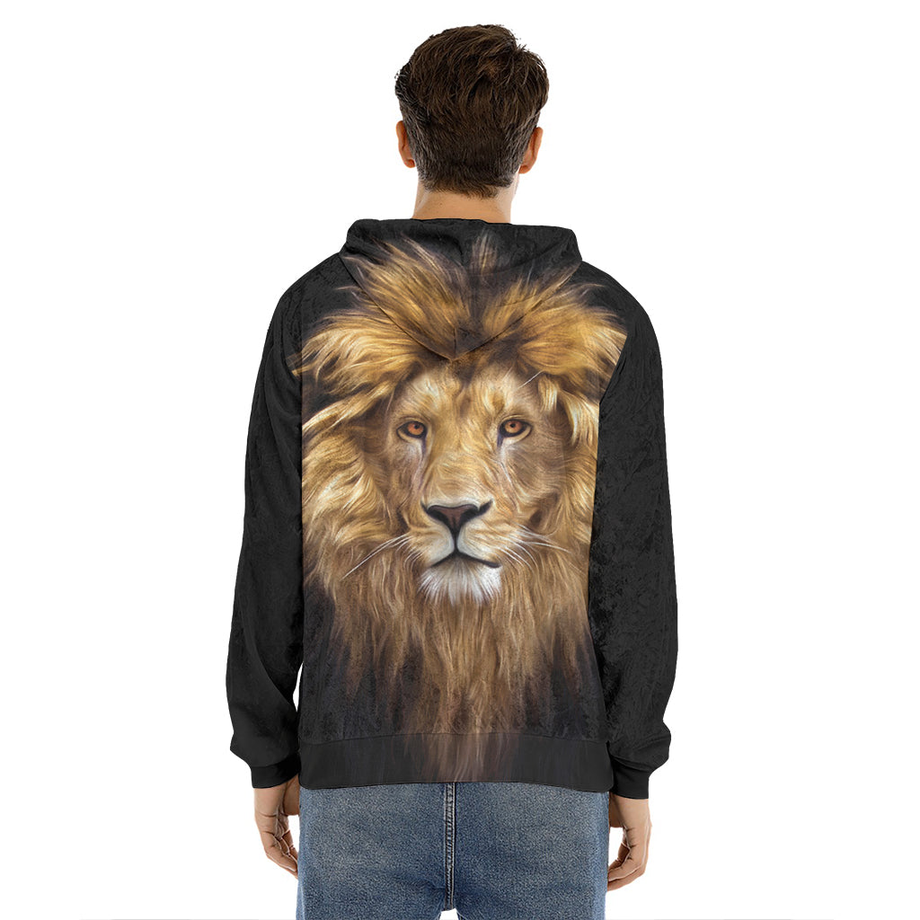 Leo Portrait Print Men's Velvet Pullover Hoodie