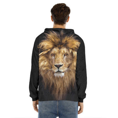 Leo Portrait Print Men's Velvet Pullover Hoodie