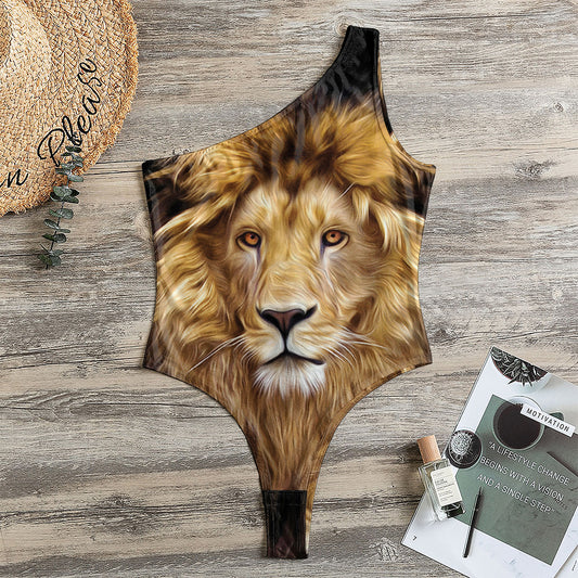Leo Portrait Print One Shoulder Bodysuit