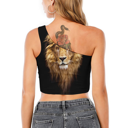 Leo Portrait Print One Shoulder Crop Top