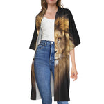 Leo Portrait Print Open Front Beach Cover Up