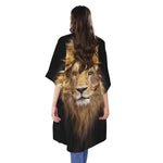 Leo Portrait Print Open Front Beach Cover Up