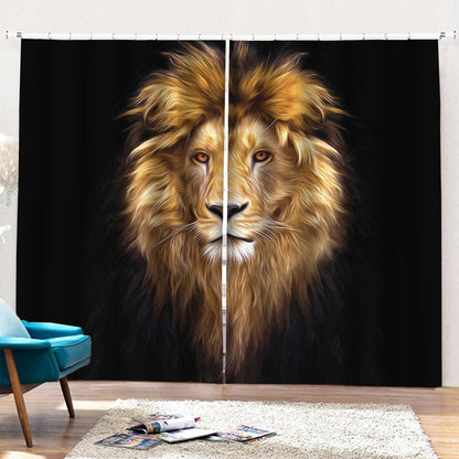 Leo Portrait Print Pencil Pleat Curtains