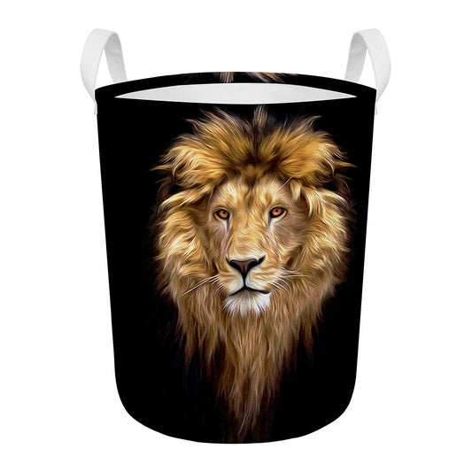 Leo Portrait Print Round Laundry Basket
