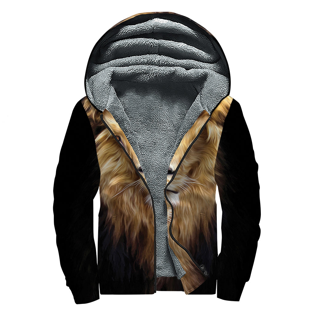Leo Portrait Print Sherpa Lined Zip Up Hoodie
