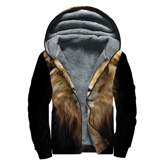 Leo Portrait Print Sherpa Lined Zip Up Hoodie