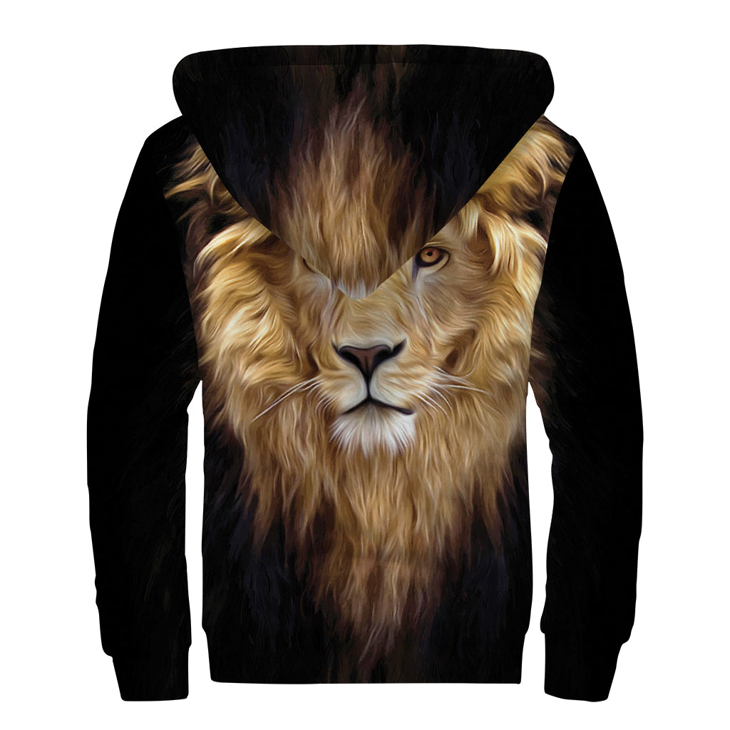 Leo Portrait Print Sherpa Lined Zip Up Hoodie