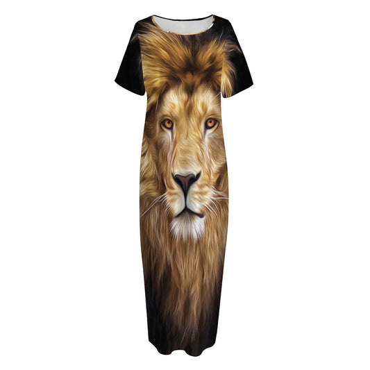 Leo Portrait Print Short Sleeve Long Nightdress