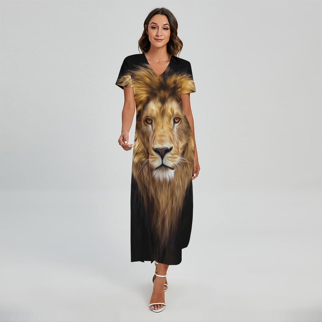 Leo Portrait Print Short Sleeve Maxi Dress