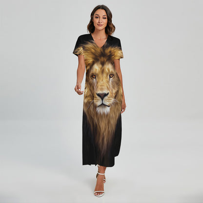 Leo Portrait Print Short Sleeve Maxi Dress