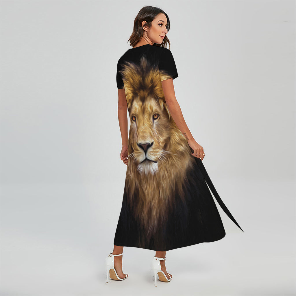 Leo Portrait Print Short Sleeve Maxi Dress