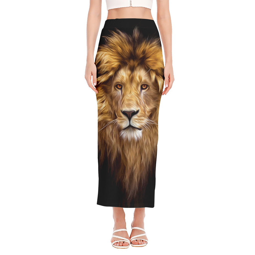 Leo Portrait Print Side Slit Maxi Skirt
