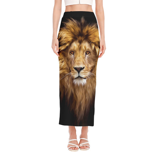 Leo Portrait Print Side Slit Maxi Skirt