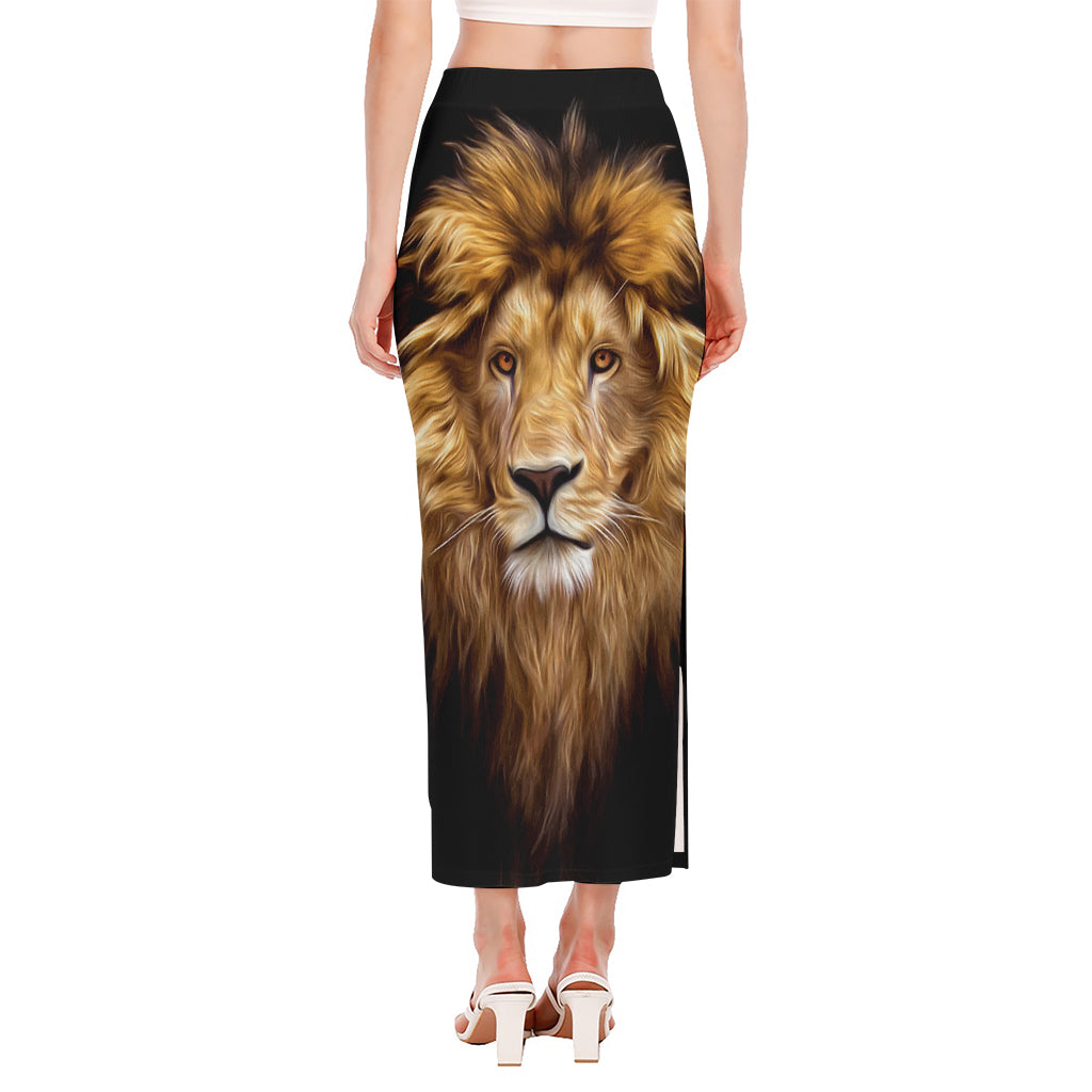 Leo Portrait Print Side Slit Maxi Skirt