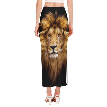 Leo Portrait Print Side Slit Maxi Skirt