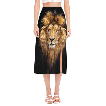 Leo Portrait Print Side Slit Midi Skirt