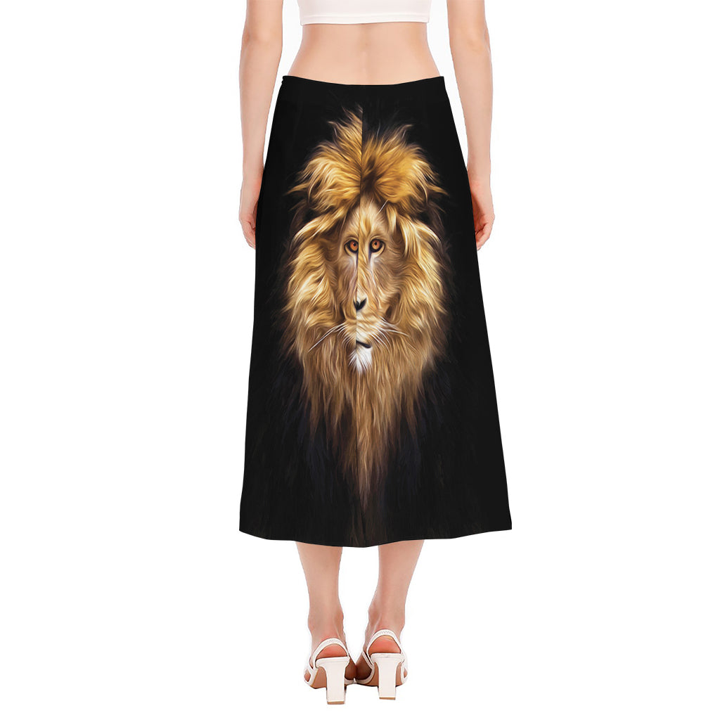 Leo Portrait Print Side Slit Midi Skirt