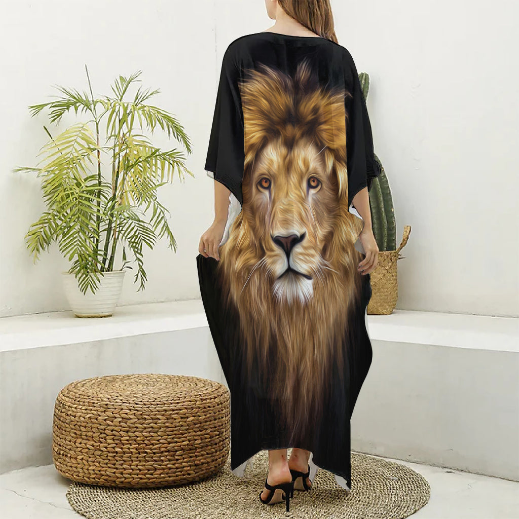 Leo Portrait Print Silk V-Neck Kaftan Dress