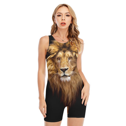 Leo Portrait Print Sleeveless One Piece Swimsuit