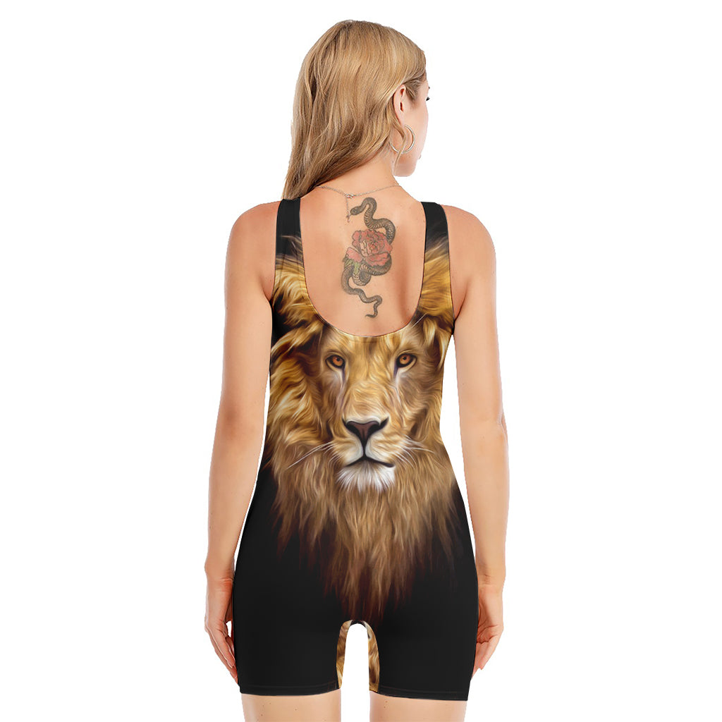 Leo Portrait Print Sleeveless One Piece Swimsuit