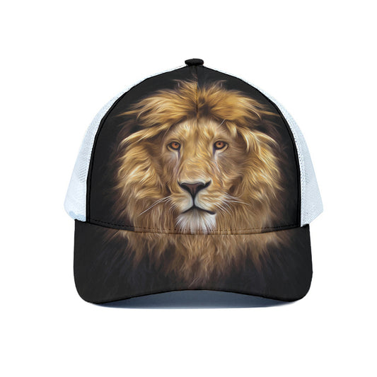 Leo Portrait Print White Mesh Trucker Cap