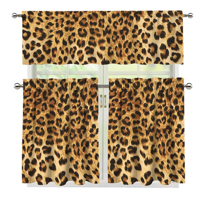 Leopard Pattern Print 3 Piece Kitchen Curtains