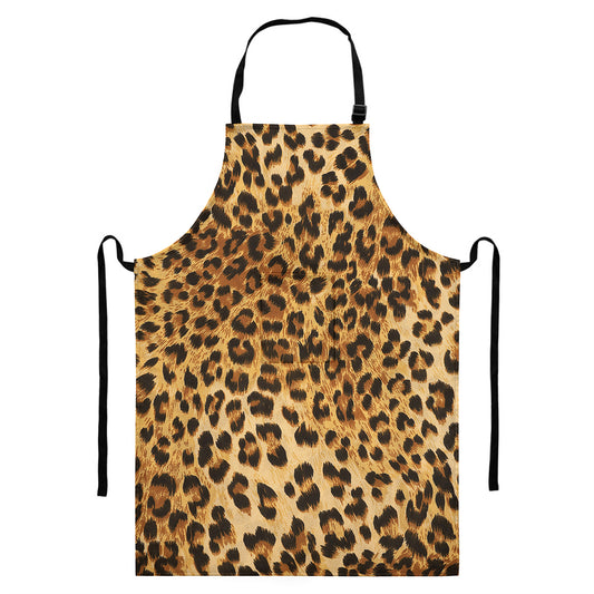Leopard Pattern Print Bib Apron With Pocket