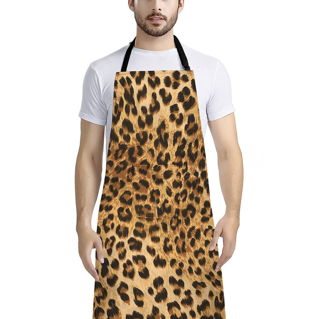Leopard Pattern Print Bib Apron With Pocket