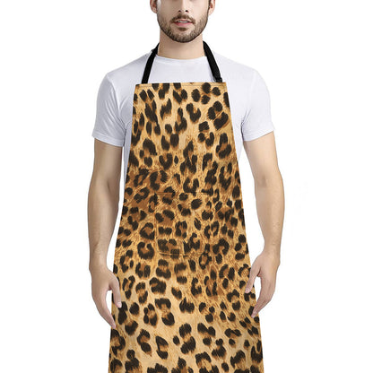 Leopard Pattern Print Bib Apron With Pocket