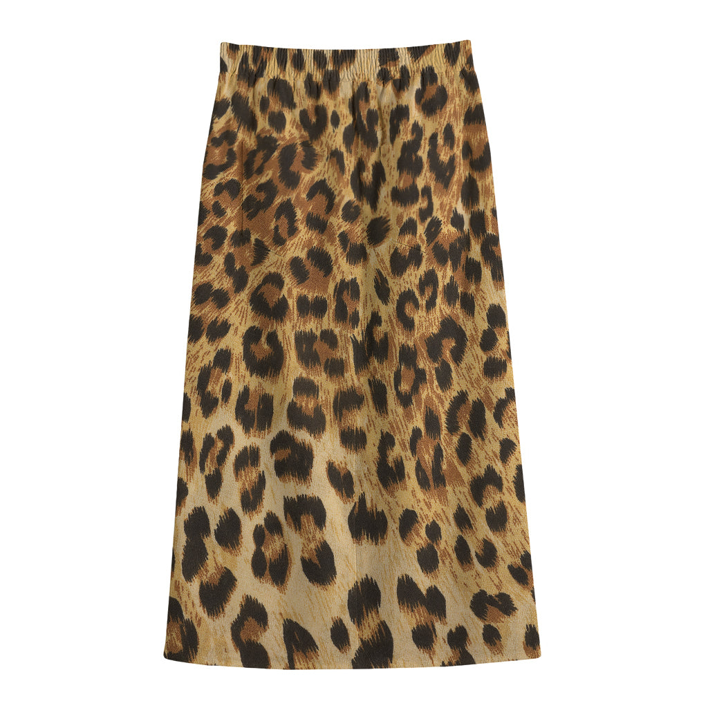 Leopard Pattern Print Cotton Front Slit Maxi Skirt
