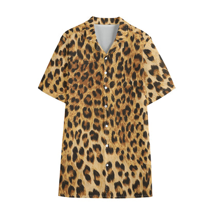 Leopard Pattern Print Cotton Hawaiian Shirt