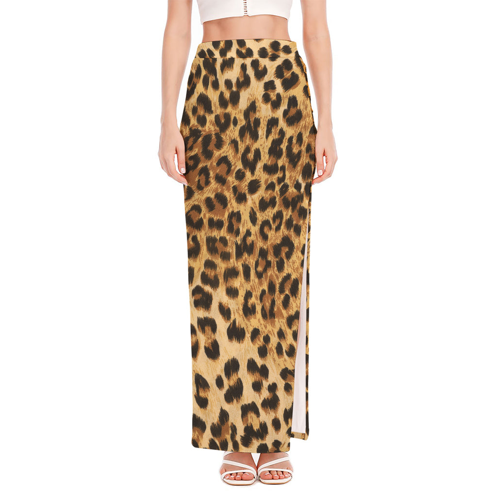 Leopard Pattern Print High Slit Maxi Skirt