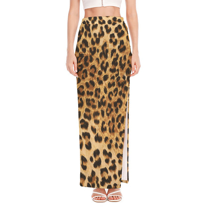 Leopard Pattern Print High Slit Maxi Skirt