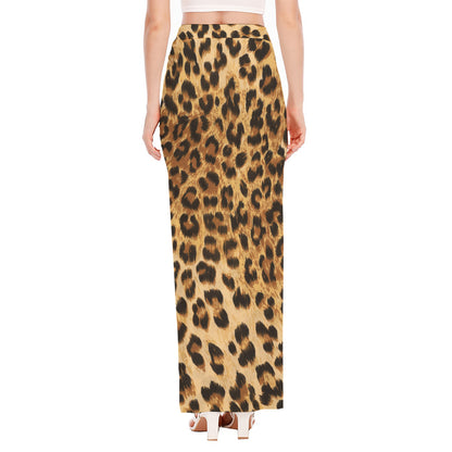Leopard Pattern Print High Slit Maxi Skirt