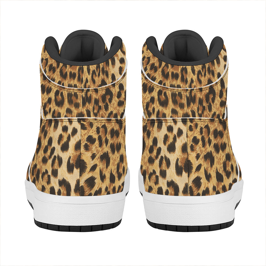 Leopard Pattern Print High Top Leather Sneakers