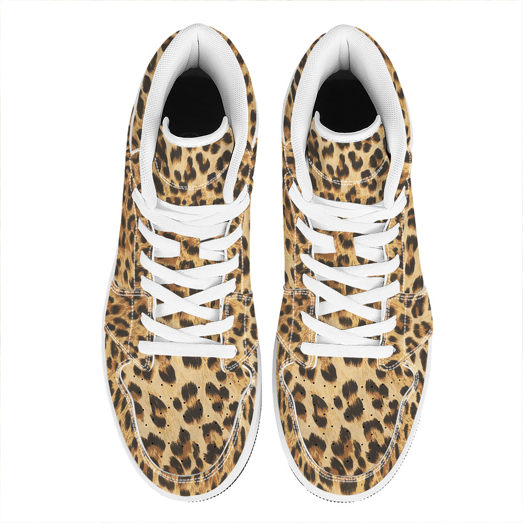 Leopard Pattern Print High Top Leather Sneakers