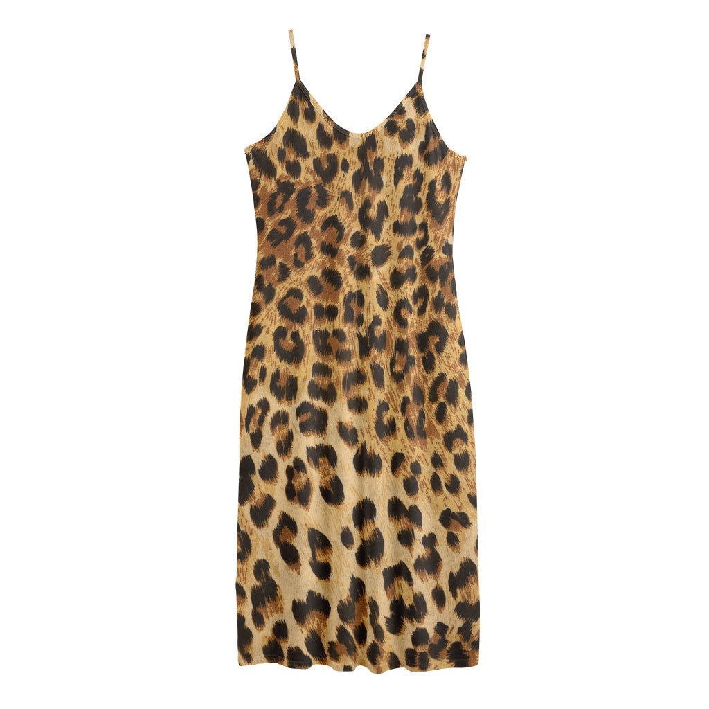 Leopard Pattern Print Jersey Midi Cami Dress