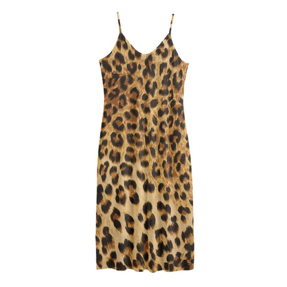 Leopard Pattern Print Jersey Midi Cami Dress