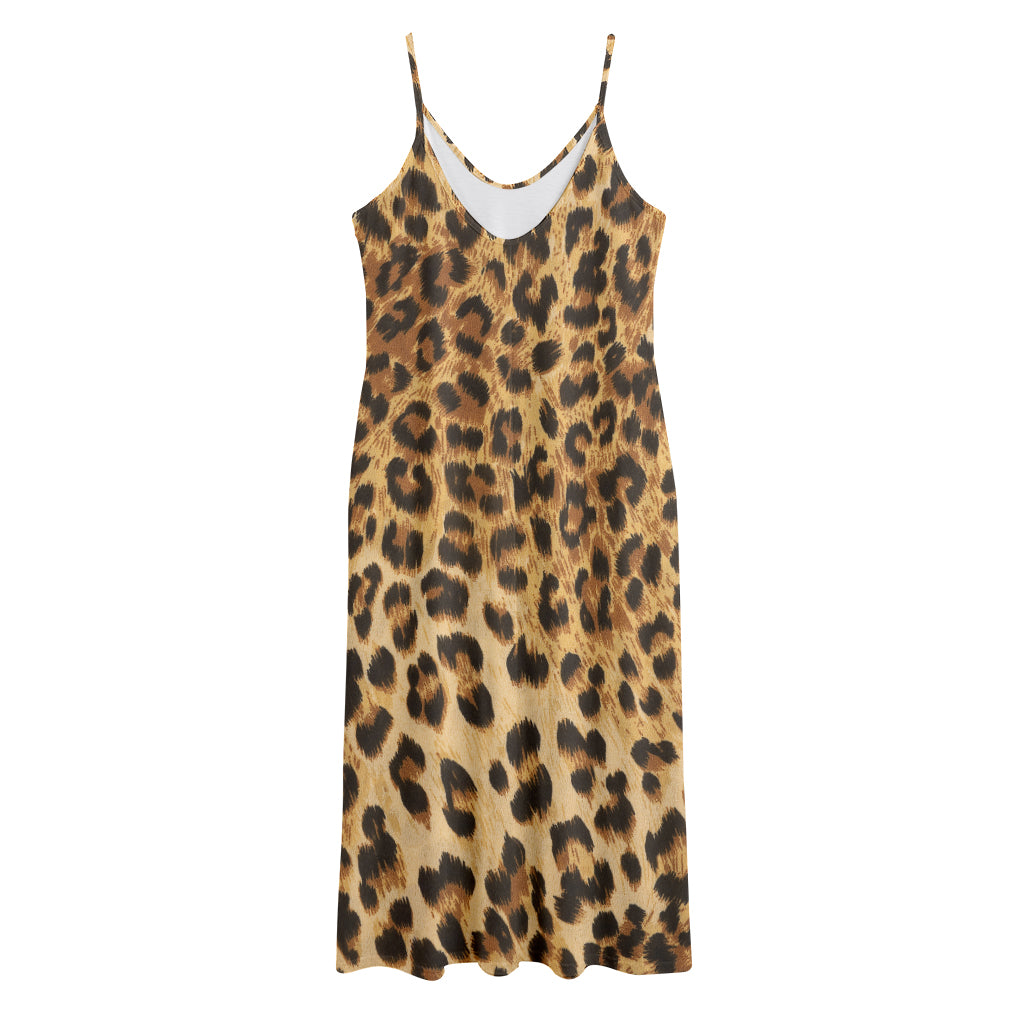 Leopard Pattern Print Jersey Midi Cami Dress