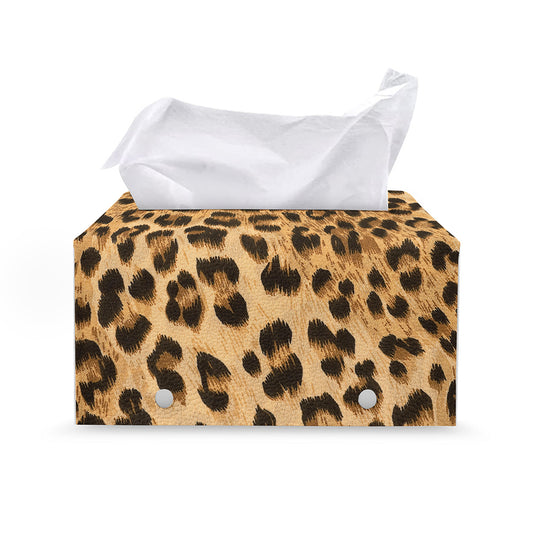 Leopard Pattern Print Leather Tissue Box Cover