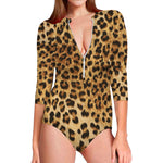 Leopard Pattern Print Long Sleeve Swimsuit