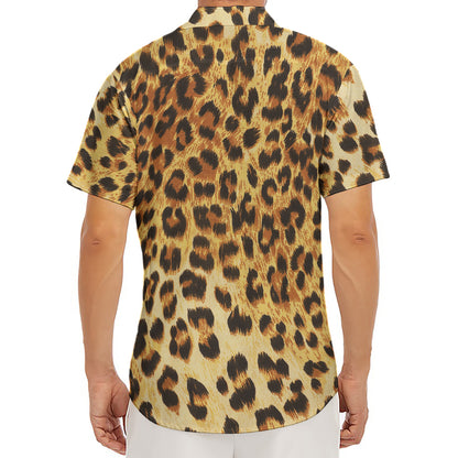Leopard Pattern Print Men's Deep V-Neck Shirt