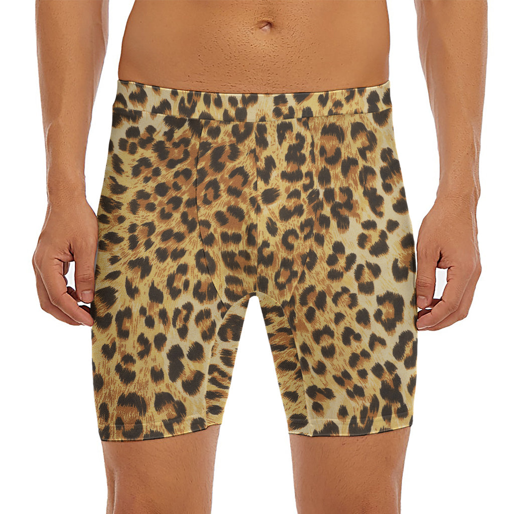 Leopard Pattern Print Men's Long Boxer Briefs