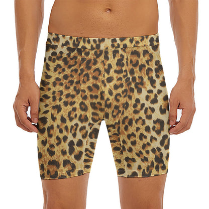 Leopard Pattern Print Men's Long Boxer Briefs